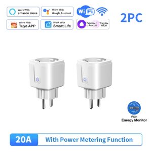 Tuya 20A EU Smart Socket WiFi Smart Plug With Power Monitoring Timing Function Voice Control Via Alexa Google Home Yandex Alice