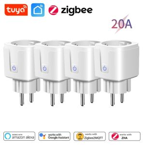 ZigBee Smart Socket EU Plug 20A Adapter Power Monitor Smart Socket Tuya Smart Life APP Control Work with Alexa Google Home